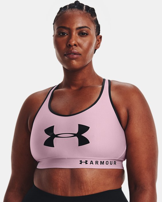 Women's Armour® Mid Keyhole Graphic Sports Bra, Pink, pdpMainDesktop image number 3